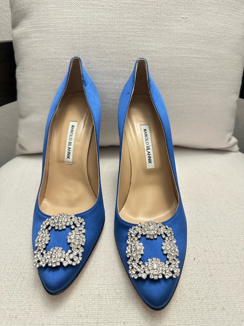 Manolo Blahnik Royal Blue Satin Crystal-Buckle Pumps - Picture 6 of 8